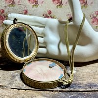 1920s vintage powder dance compact, Antique chatelaine flapper enamel mirrored wrist compact