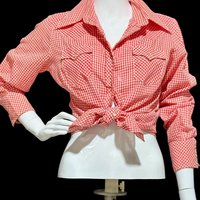 JC PENNEY'S vintage 1970s Red White Gingham western shirt , western apparel