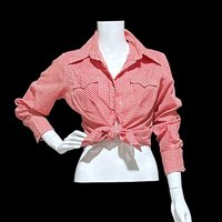 JC PENNEY'S vintage 1970s Red White Gingham western shirt , western apparel