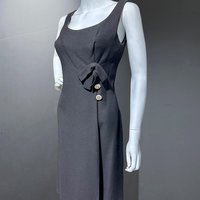 LILLIE RUBIN vintage 1960s dress, knee length little black dress, cocktail dress, Shift cut rhinestone and bow front detail, 34 bust