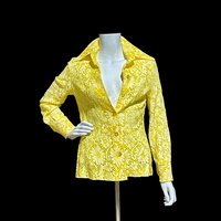 The Roadrunner, vintage 1970s shirt, Yellow lace top shirt blouse