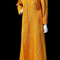 MALOUF PERFECT NEGLIGEE vintage evening dressing gown, orange gold metallic brocade shift dressing gown robe