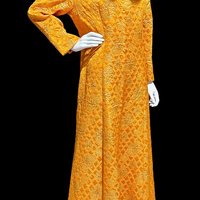 MALOUF PERFECT NEGLIGEE vintage evening dressing gown, orange gold metallic brocade shift dressing gown robe