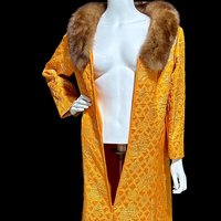 MALOUF PERFECT NEGLIGEE vintage evening dressing gown, orange gold metallic brocade shift dressing gown robe