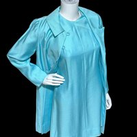 HELEN WHITING vintage 1960s dress set, cocktail dress and coat set, Robin's egg blue 