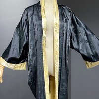 HAYASHI Kimono dressing gown robe, vintage Reversible Gold Black Shiny Silk Satin 