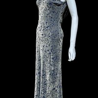 CARMEN MARC VALVO vintage evening dress, silk burnout sheath slip dress