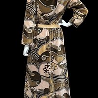 BARD'S TORONTO, vintage maxi evening dress, brown op art velvet hostess gown