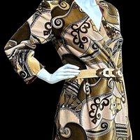 BARD'S TORONTO, vintage maxi evening dress, brown op art velvet hostess gown