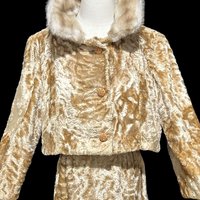 FREISS for BEN GOLD, vintage 1950s jacket skirt set, faux fur suit, 2pc suit, Mink look cropped jacket, 40 bust