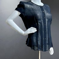 GIORGIO ARMANI vintage blouse, 1990s sheer black top blouse, short sleeve button up, 38 bust