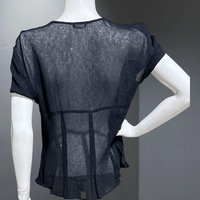 GIORGIO ARMANI vintage blouse, 1990s sheer black top blouse, short sleeve button up, 38 bust