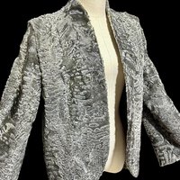 1940s vintage evening coat jacket, Silver Grey Astrakhan Broadtail Lamb jacket