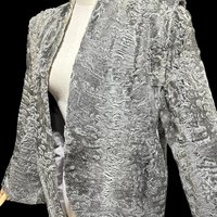 1940s vintage evening coat jacket, Silver Grey Astrakhan Broadtail Lamb jacket