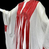 1970s Vintage caftan dress, Sheer breezy white gauzy fabric with streaming red ribbons