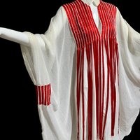 1970s Vintage caftan dress, Sheer breezy white gauzy fabric with streaming red ribbons