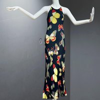 CACHE vintage 1990s Butterfly dress, Bias cut butterfly print sheath slip dress, bodycon maxi dress, cocktail party evening dress