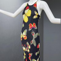 CACHE vintage 1990s Butterfly dress, Bias cut butterfly print sheath slip dress, bodycon maxi dress