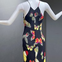 CACHE vintage 1990s Butterfly dress, Bias cut butterfly print sheath slip dress, bodycon maxi dress