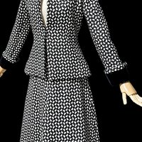 ARNOLD SCAASI COUTURE vintage suit, 1970s jacket skirt set, business suit, Black white houndstooth