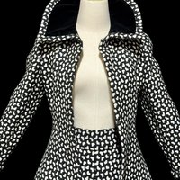 ARNOLD SCAASI COUTURE vintage suit, 1970s jacket skirt set, business suit, Black white houndstooth