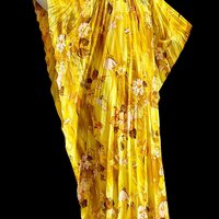 1970s Vintage caftan kaftan dress, Sunny golden yellow accordion pleated floral party hostess gown, one size