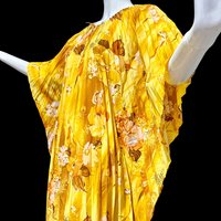 1970s Vintage caftan kaftan dress, Sunny golden yellow accordion pleated floral party hostess gown, one size