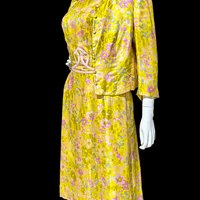 FRANKLIN SHOPS, vintage 1960s dress set, Custom Made 2pc Yellow floral Dinner Ensemble