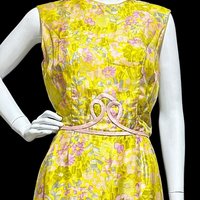 FRANKLIN SHOPS, vintage 1960s dress set, Custom Made 2pc Yellow floral Dinner Ensemble