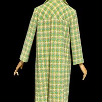 1960s vintage mod duster coat, Open front walking coat, green yellow herringbone tweed, 36 bust