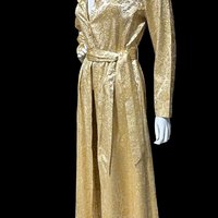 FLOBERT 1940s vintage dressing gown, shiny gold metallic damask button front housecoat hostess dress, 36 bust