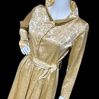 FLOBERT 1940s vintage dressing gown, shiny gold metallic damask button front housecoat hostess dress, 36 bust