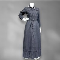 BIBERMAN'S MADE Antique Chore Work Dress, 1800s Black and White dot cotton Prairie day dress, 36 bust