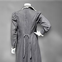 BIBERMAN'S MADE Antique Chore Work Dress, 1800s Black and White dot cotton Prairie day dress, 36 bust