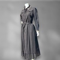 BIBERMAN'S MADE Antique Chore Work Dress, 1800s Black and White dot cotton Prairie day dress, 36 bust