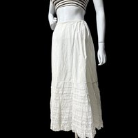 Antique 1900s cotton maxi skirt, full white ruffle lace petticoat, hippie boho prairie lawn skirt