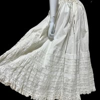 Antique 1900s cotton maxi skirt, full white ruffle lace petticoat, hippie boho prairie lawn skirt