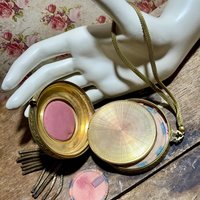 1920s vintage powder dance compact, Antique chatelaine flapper enamel mirrored wrist compact