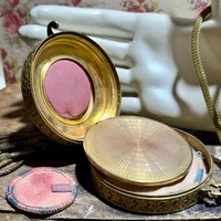 1920s vintage powder dance compact, Antique chatelaine flapper enamel mirrored wrist compact