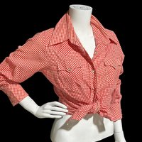 JC PENNEY'S vintage 1970s Red White Gingham western shirt , western apparel