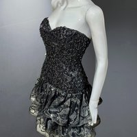 TRACY MILLS 1980s vintage prom dress, Black strapless sequin cocktail dress