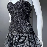 TRACY MILLS 1980s vintage prom dress, Black strapless sequin cocktail dress