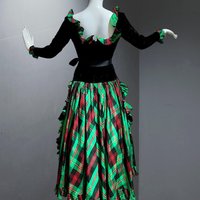 ALBERT CAPRARO 1970s vintage evening dress, Velvet and taffeta Christmas holiday dress