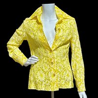 The Roadrunner, vintage 1970s shirt, Yellow lace top shirt blouse