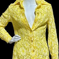 The Roadrunner, vintage 1970s shirt, Yellow lace top shirt blouse