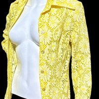 The Roadrunner, vintage 1970s shirt, Yellow lace top shirt blouse