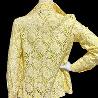 The Roadrunner, vintage 1970s shirt, Yellow lace top shirt blouse