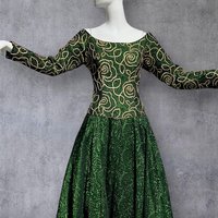 TERENCE NOLDER 1980s vintage evening dress ball gown, Deep green and gold