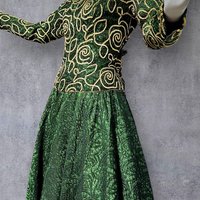 TERENCE NOLDER 1980s vintage evening dress ball gown, Deep green and gold