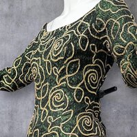 TERENCE NOLDER 1980s vintage evening dress ball gown, Deep green and gold